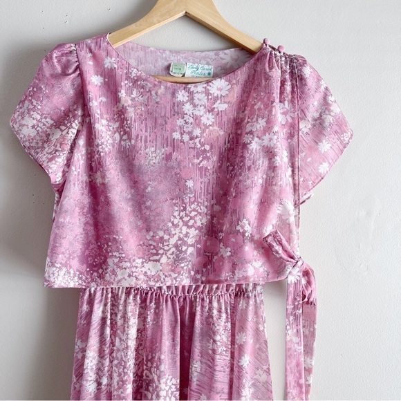 Vintage‎ 60’s Pink Floral Blouson Midi Dress, Size 6 - Picture 2 of 11